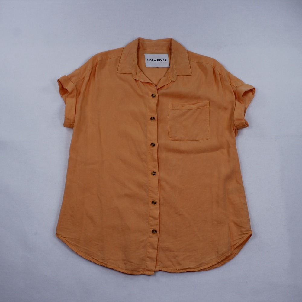 Lola River Orange Tencel Lyocell Short-Sleeve Button-Up Shirt - Women's - Size S